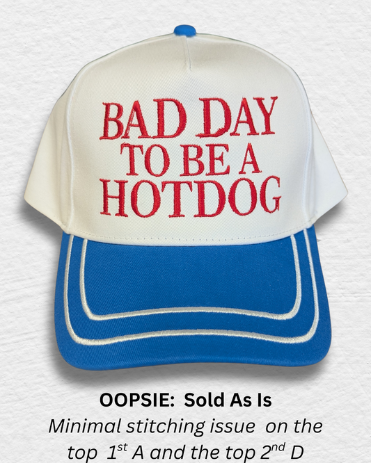 Bad Day To Be A Hot Dog Hat | Embroidered 4th of July Hat | Two Toned Canvas Hat **OOPSIE** (RTS)