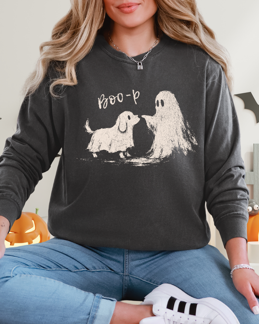 Boop Ghost Dog Halloween Shirt | Long Sleeve T-Shirt