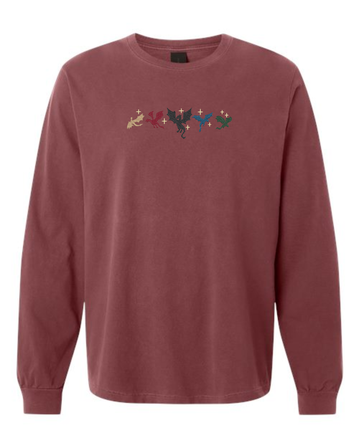 Embroidered Dragons Long Sleeve Shirt | Embroidered Long Sleeve T-Shirt