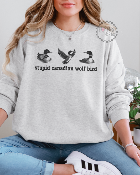 Stupid Canadian Wolf Bird Sweatshirt | Bookish Crewneck