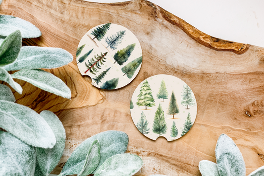 Car Coasters - Watercolor Pine Trees