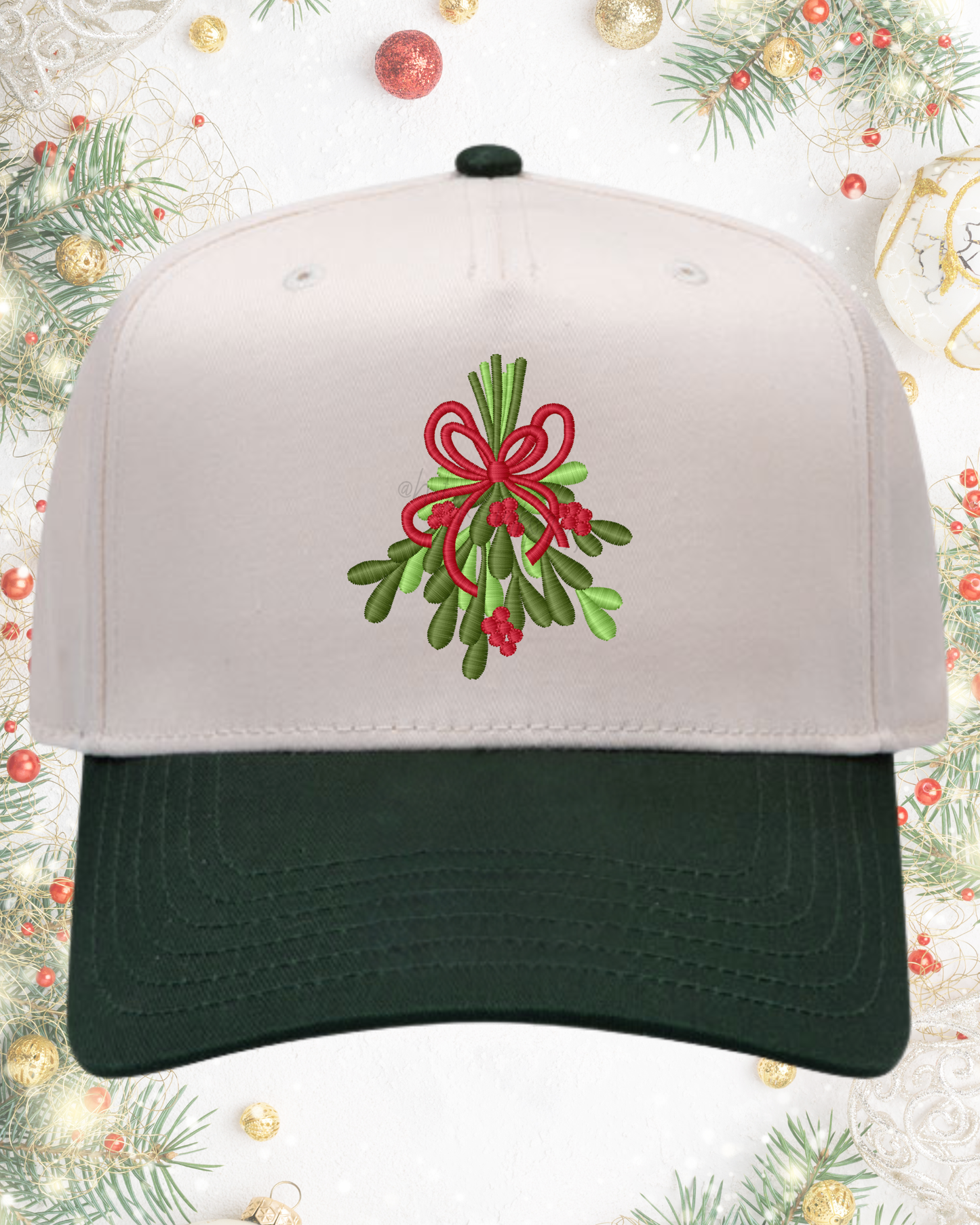 Mistletoe Wherever You Go Hat | Embroidered Christmas Hat | Two Toned Canvas Hat