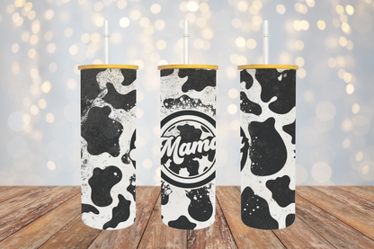 Mama Cow Print Frosted Glass Can - 25 oz