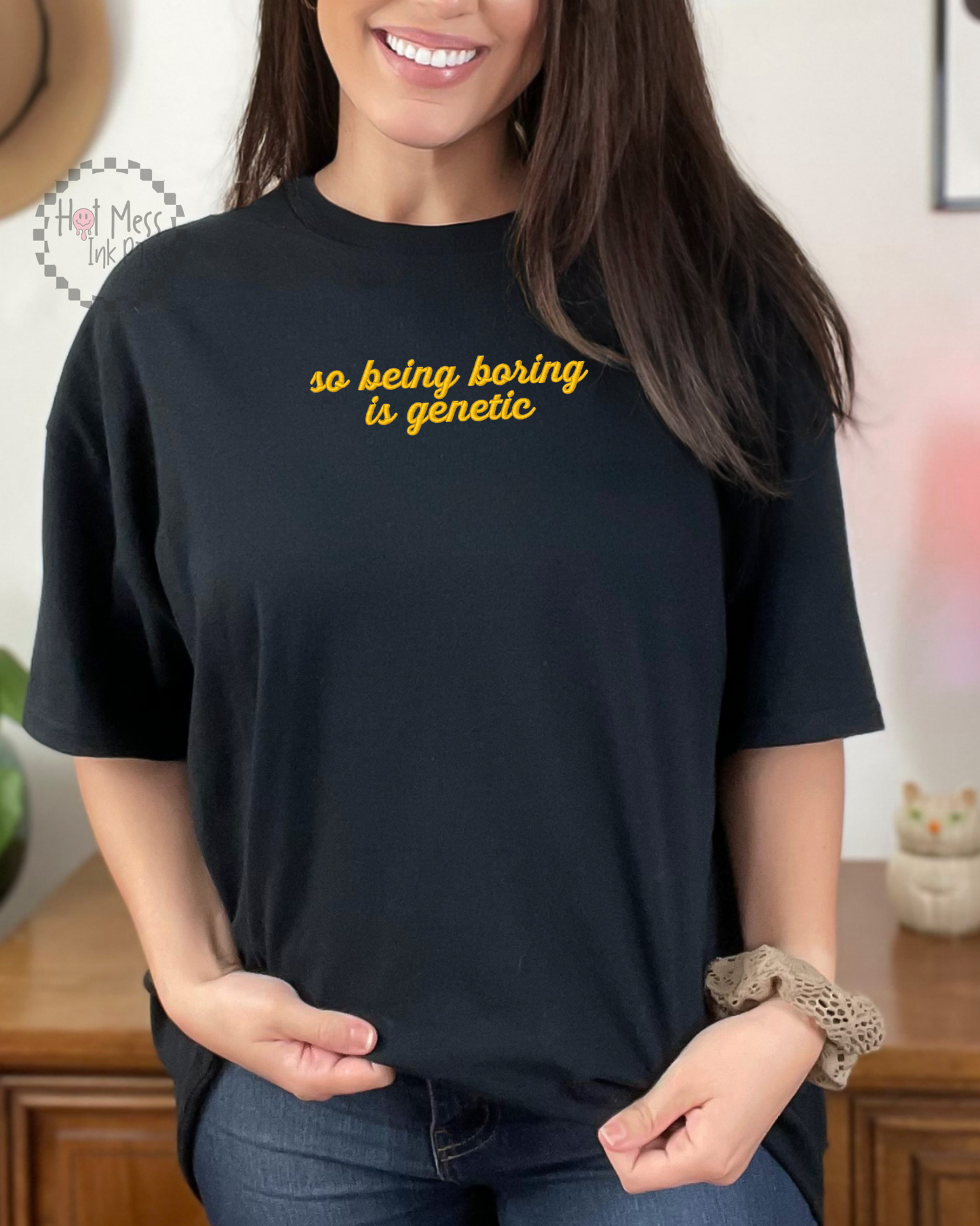 Being Boring is Genetic Shirt | Embroidered HR Inspired Comfort Colors Tee