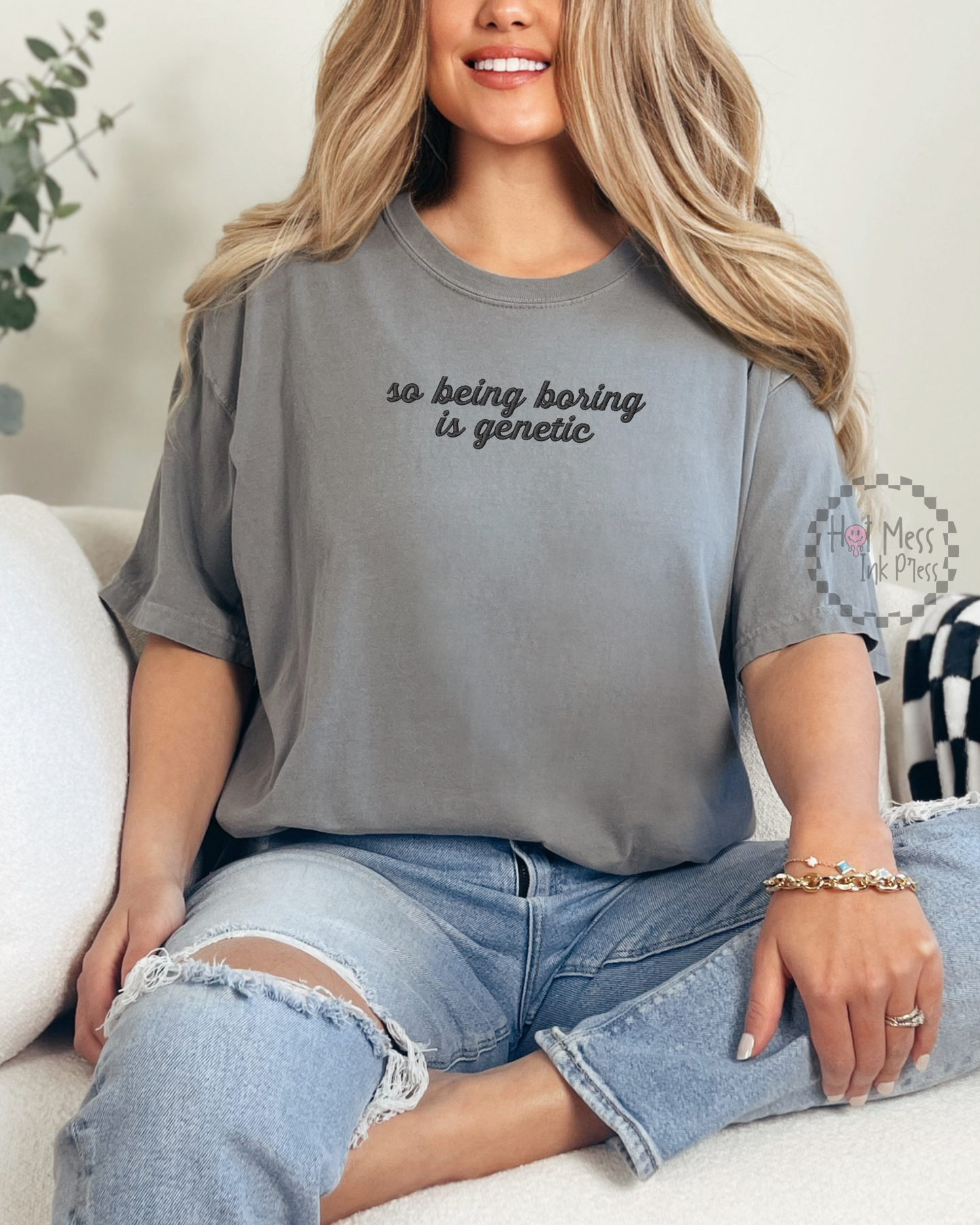 Being Boring is Genetic Shirt | Embroidered HR Inspired Comfort Colors Tee
