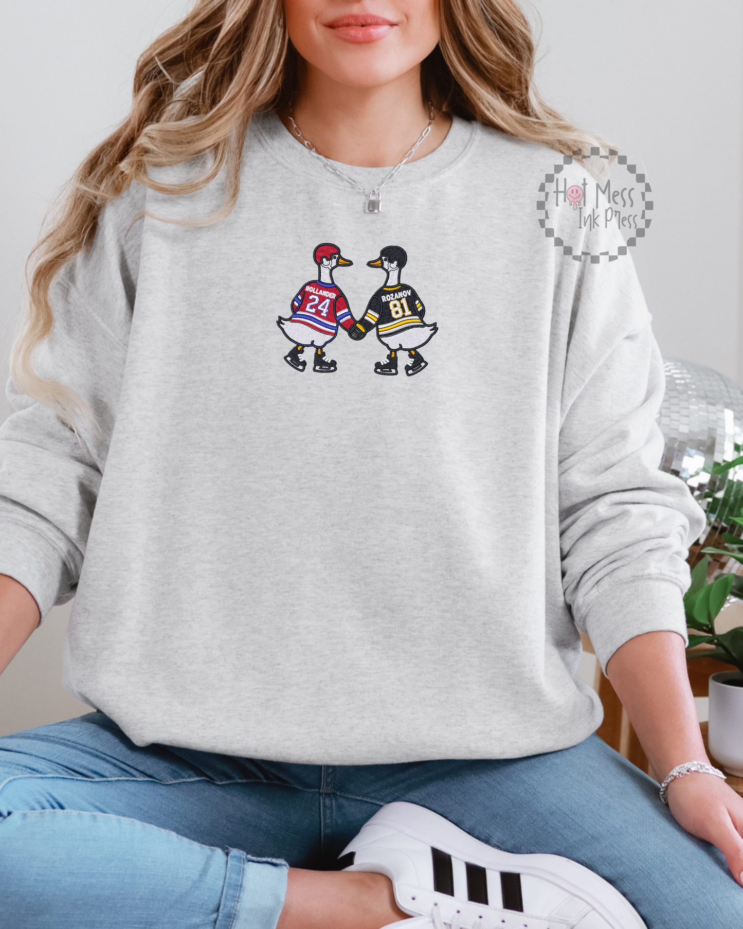 HR Inspired Hockey Goose Crewneck Sweatshirt | Bookish Embroidered Sweatshirt