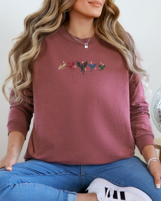 Embroidered Dragons Long Sleeve Shirt | Embroidered Long Sleeve T-Shirt