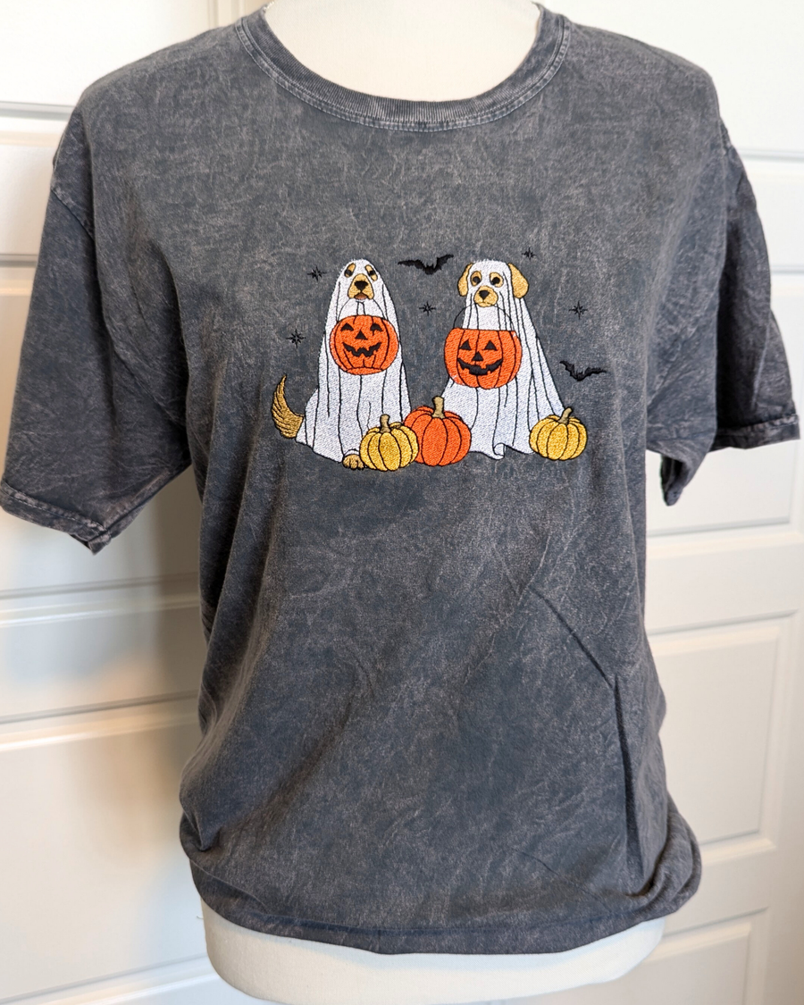 Ghost Dogs Embroidered T-Shirt - Mineral Washed Tee (RTS)