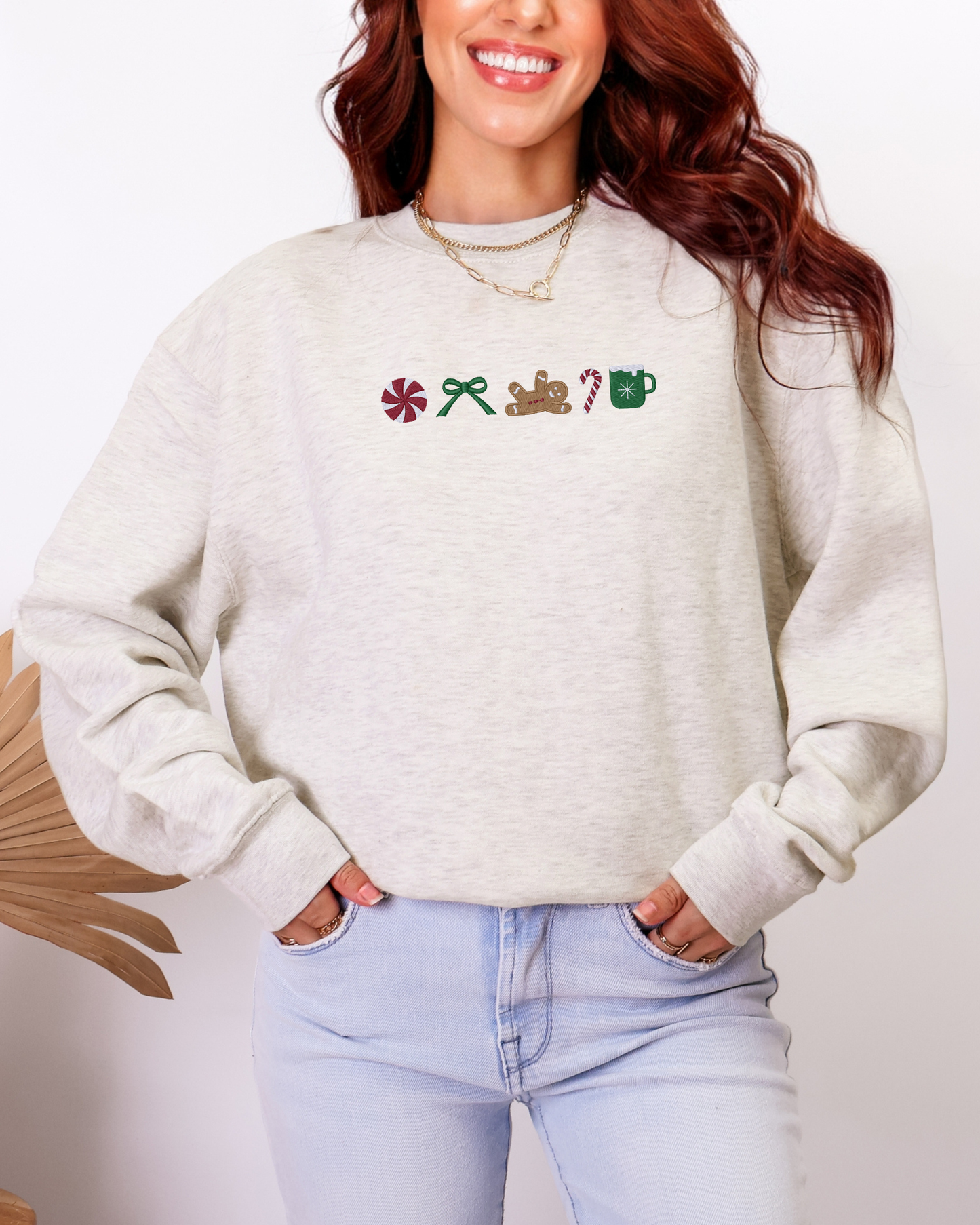 Gingerbread Christmas Icons Crewneck Sweatshirt | Embroidered Holiday Sweatshirt