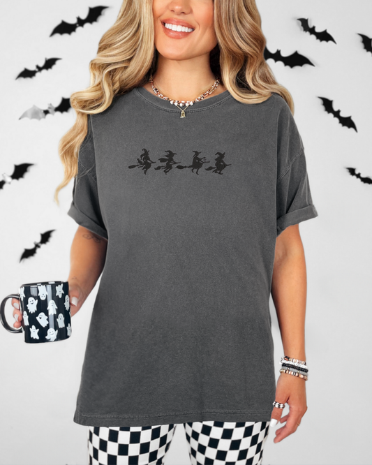 Flying Witches Halloween Shirt | Embroidered Comfort Colors Tee (RTS)