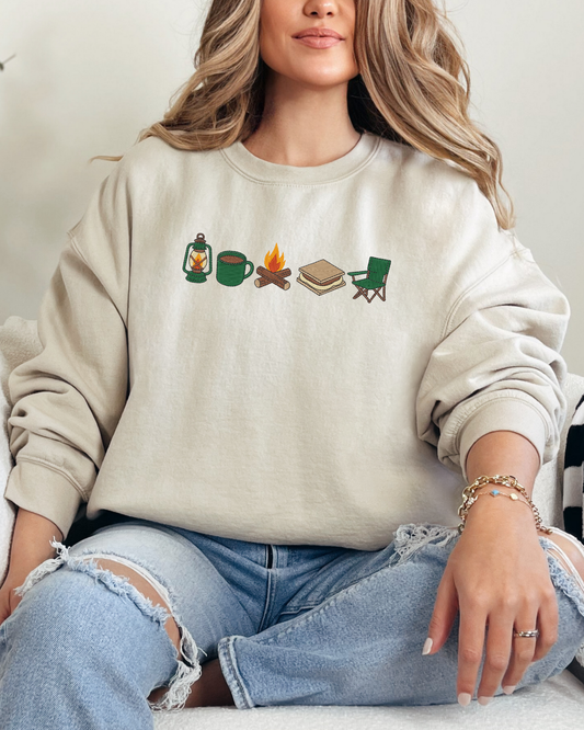 Camping Crewneck Sweatshirt | Embroidered Camping Lover Sweatshirt