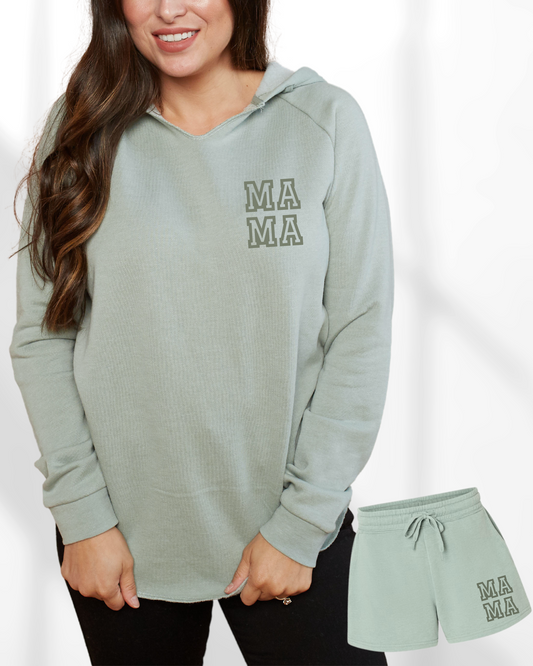 MAMA Lounge Set - Hoodie and Shorts (Mix and Match):  PRE-ORDER (Collegiate Font)