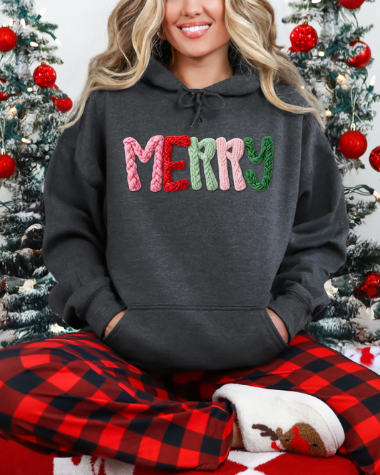 Merry *Faux Knit* Hoodie | Christmas Hooded Sweatshirt
