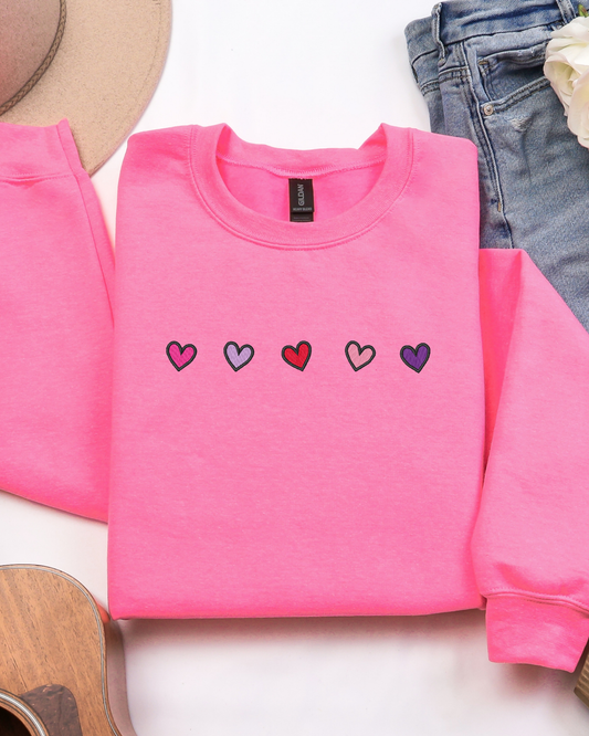 Cutie Mini Hearts Crewneck Sweatshirt | Valentine's Embroidered Sweatshirt