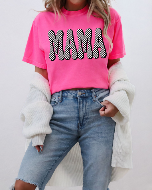 Neon Checkered Mama Tee - Comfort Colors T-Shirt
