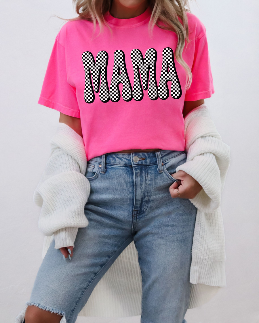 Neon Mama Checkered Comfort Colors T-Shirt (RTS)