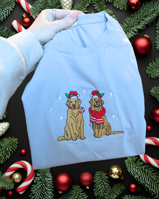 Christmas Dogs Embroidered Tee (RTS)