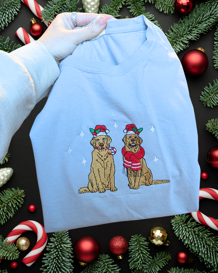 Christmas Dogs Embroidered Comfort Colors Tee