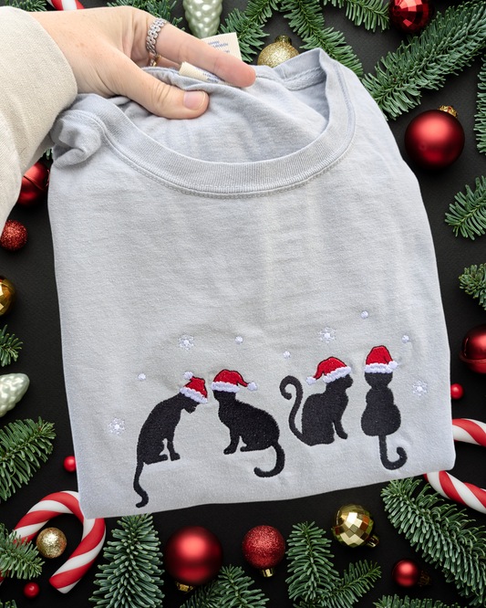 Christmas Cats Embroidered Tee (RTS)
