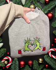 Green Christmas Heart Hands Embroidered Crewneck Sweatshirt