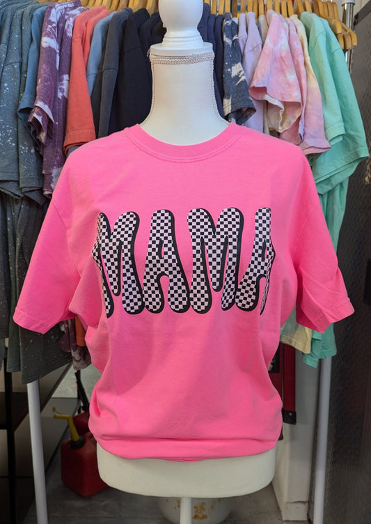 Neon Checkered Mama Tee - Comfort Colors T-Shirt (Two Colors)