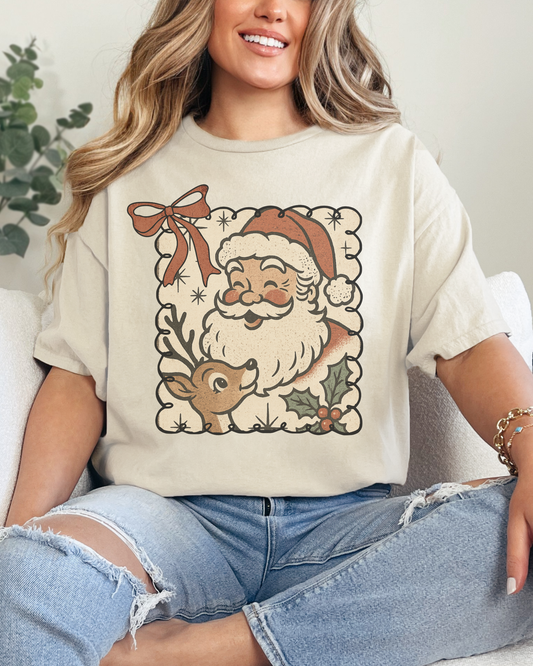 Vintage Santa and Reindeer T-Shirt | Christmas Tee