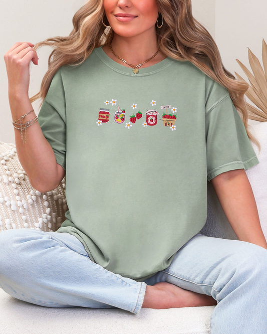 All Things Strawberry T-Shirt | Embroidered Comfort Colors Tee