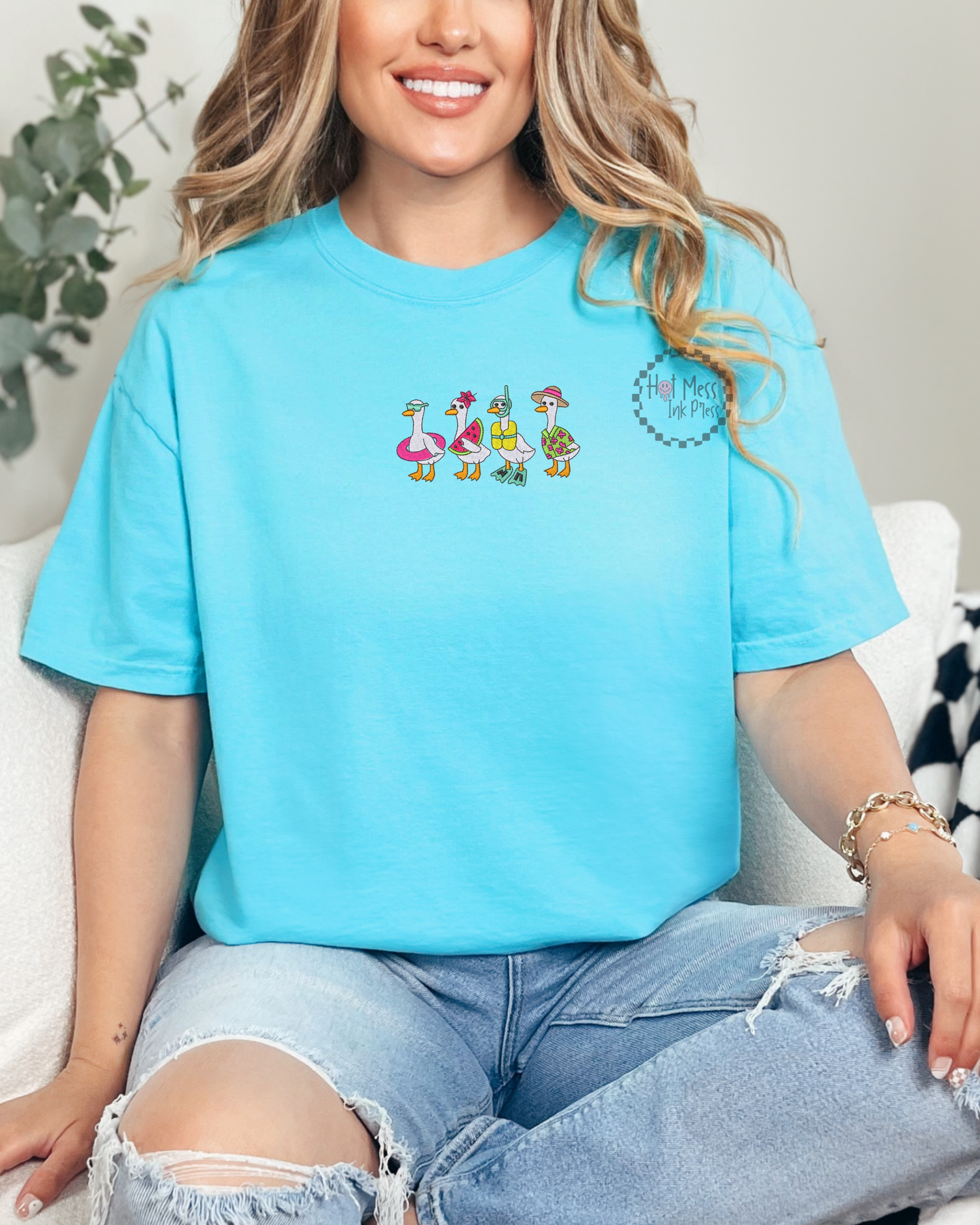 PRE-ORDER: - Summer Pool Goose Shirt | Embroidered Comfort Colors Tee