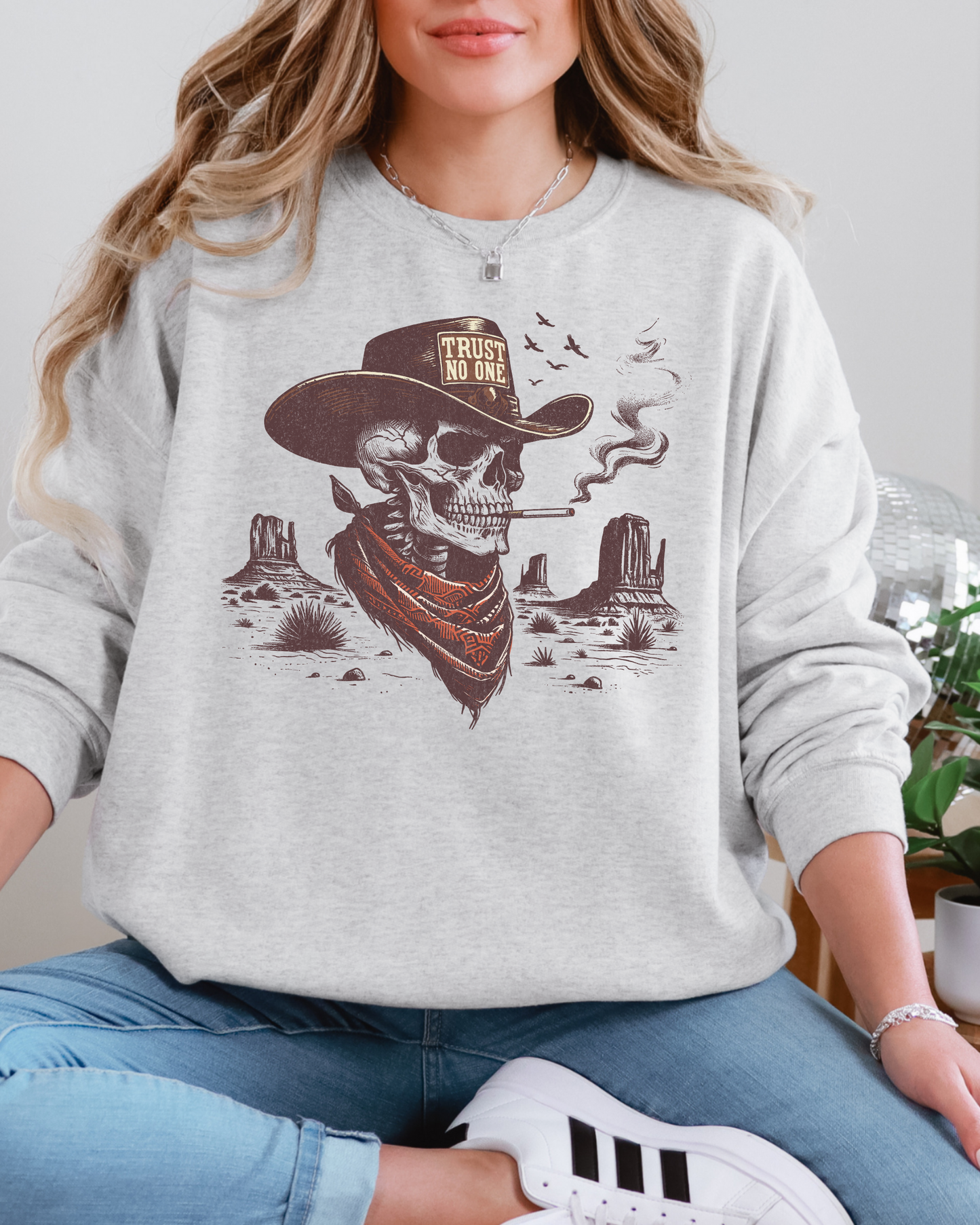Trust No One Cowboy Skeleton | Crewneck Sweatshirt