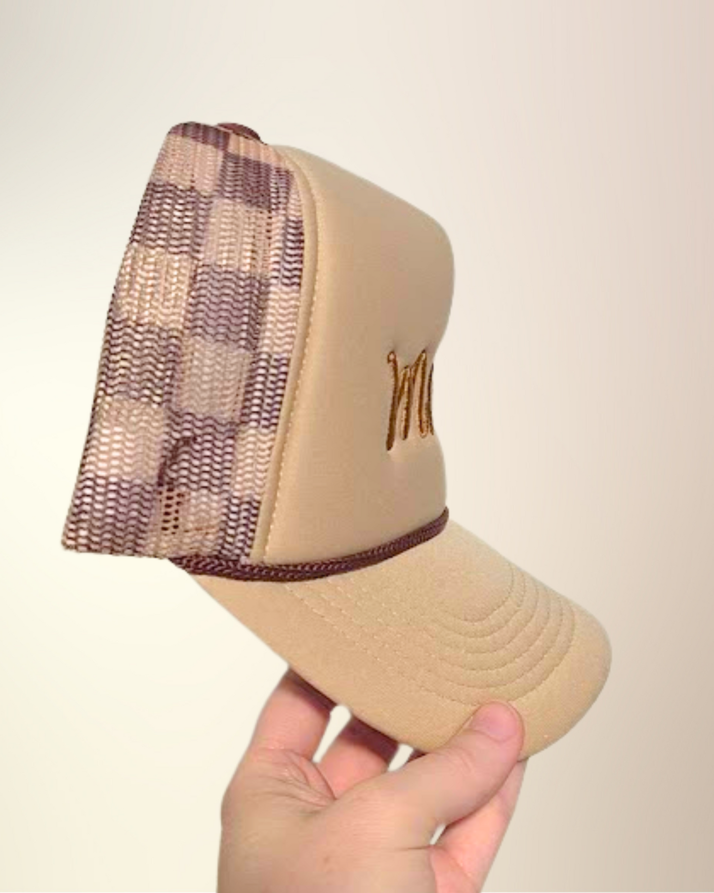 Mama Trucker Hat | 3D Puff Embroidered Hat | Checkered Trucker Hat
