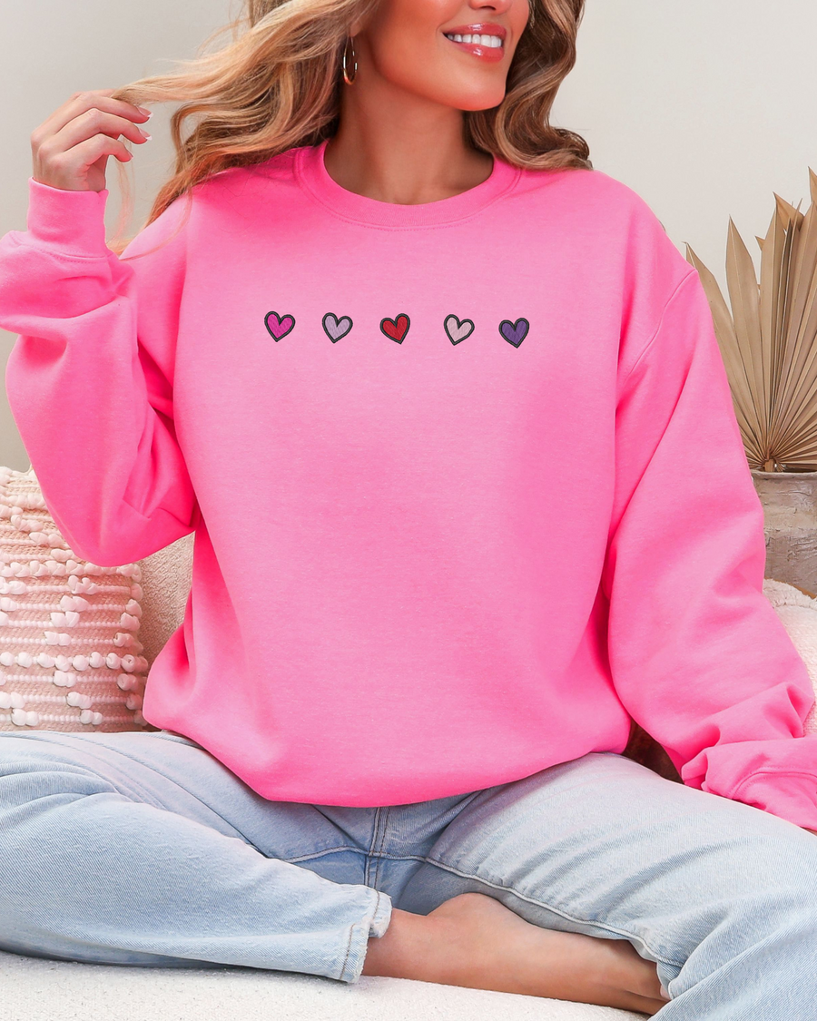 Cutie Mini Heart Embroidered Crewneck Sweatshirt