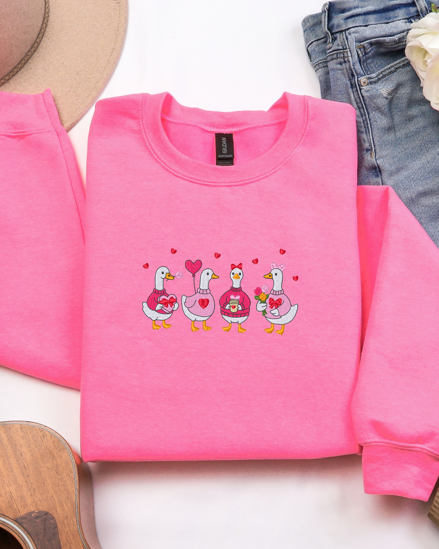 Love Goose Crewneck Sweatshirt | Valentine's Embroidered Sweatshirt