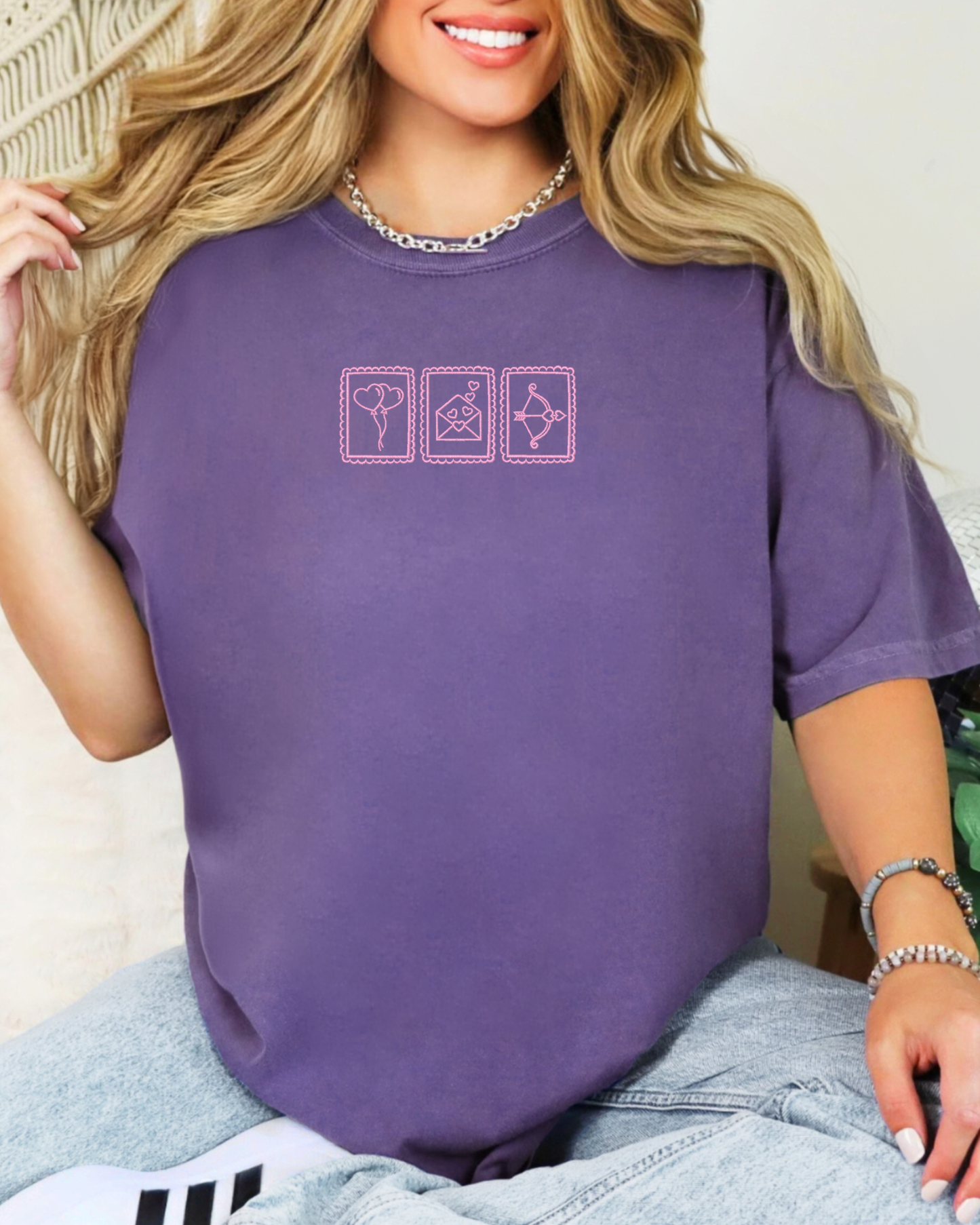 Love Stamps Valentine's Shirt | Embroidered Valentine's Comfort Colors Tee