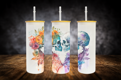 Watercolor Skeleton Love Frosted Glass Can - 25 oz