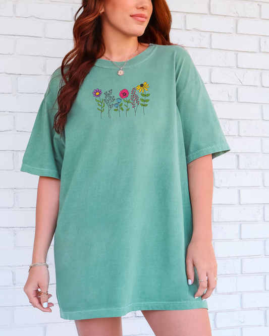 Wildflowers Shirt | Embroidered Floral Comfort Colors Tee