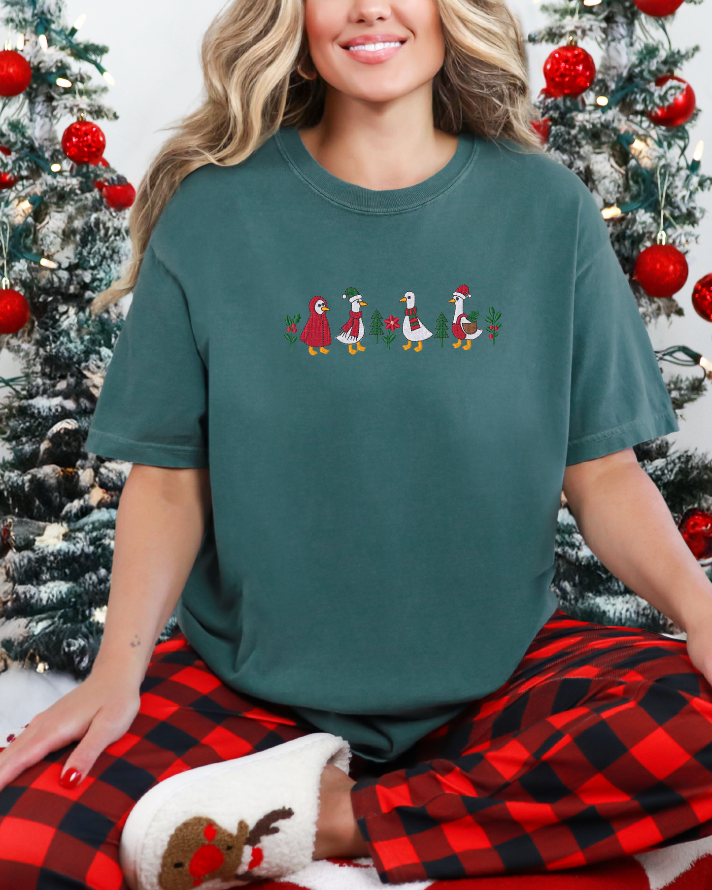 Christmas Goose Holiday Shirt | Embroidered Comfort Colors Tee