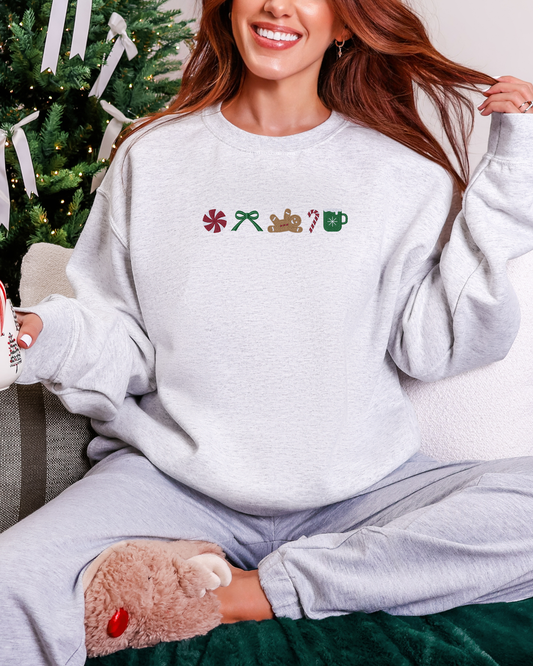 Gingerbread Christmas Icons Crewneck Sweatshirt | Embroidered Holiday Sweatshirt
