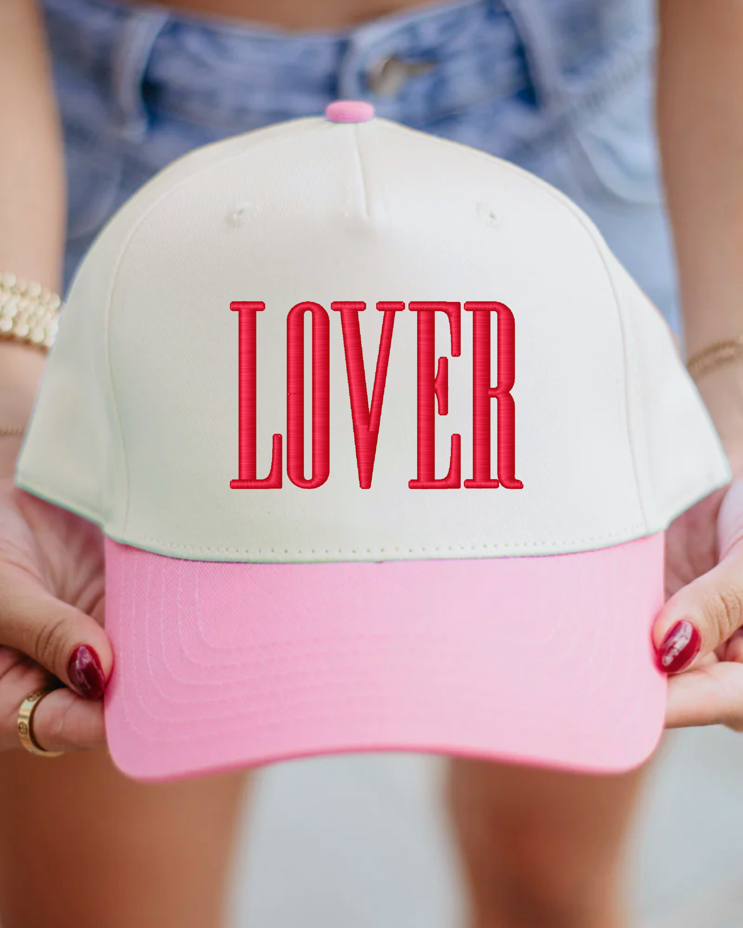 LOVER Embroidered Hat | 3D PUFF Embroidered Valentine's Hat | Two Toned Canvas Hat