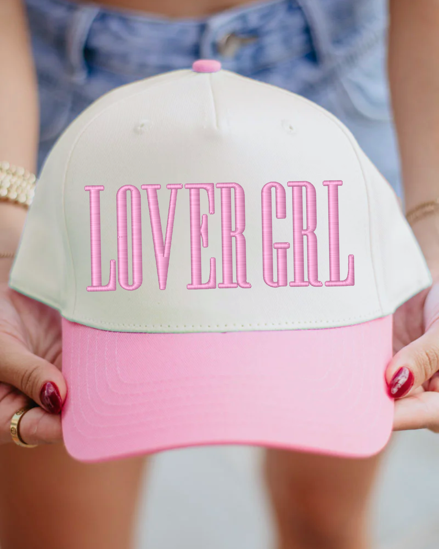 LOVER GIRL Embroidered Hat | 3D PUFF Embroidered Valentine's Hat | Two Toned Canvas Hat
