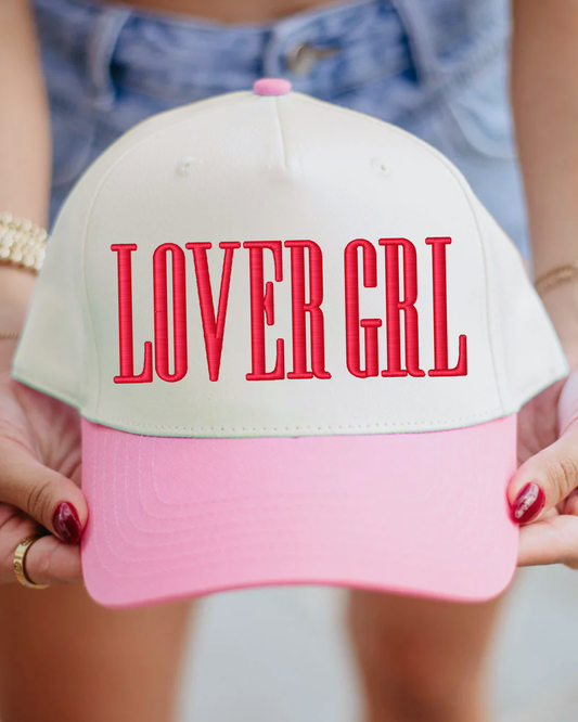 LOVER GIRL Embroidered Hat | 3D PUFF Embroidered Valentine's Hat | Two Toned Canvas Hat