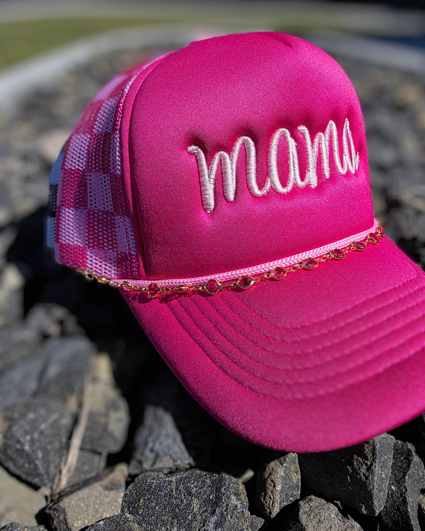 Mama Trucker Hat | 3D Puff Embroidered Hat | Checkered Trucker Hat