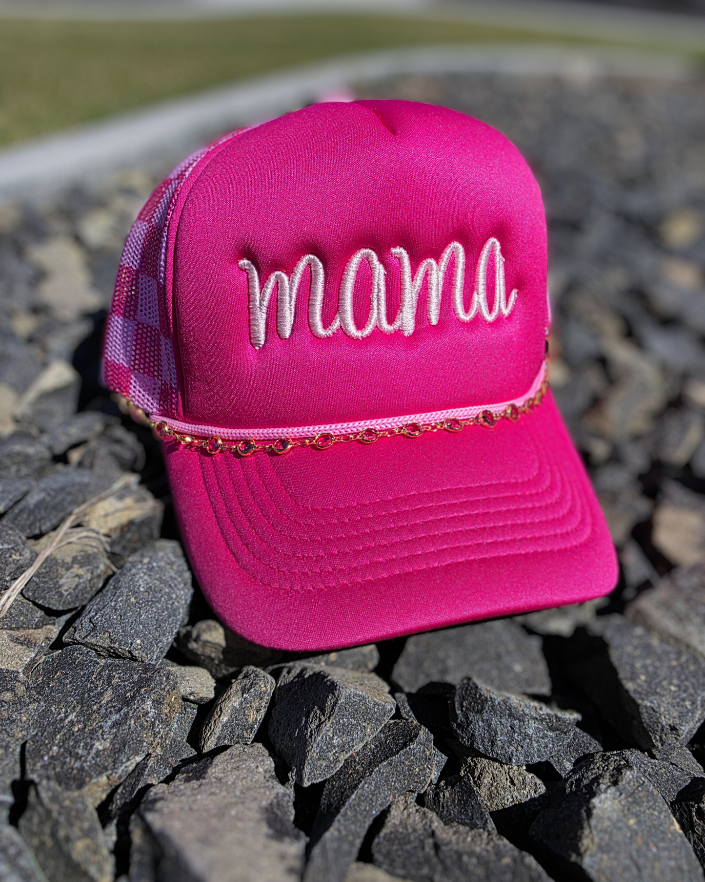 Mama Trucker Hat | 3D Puff Embroidered Hat | Checkered Trucker Hat