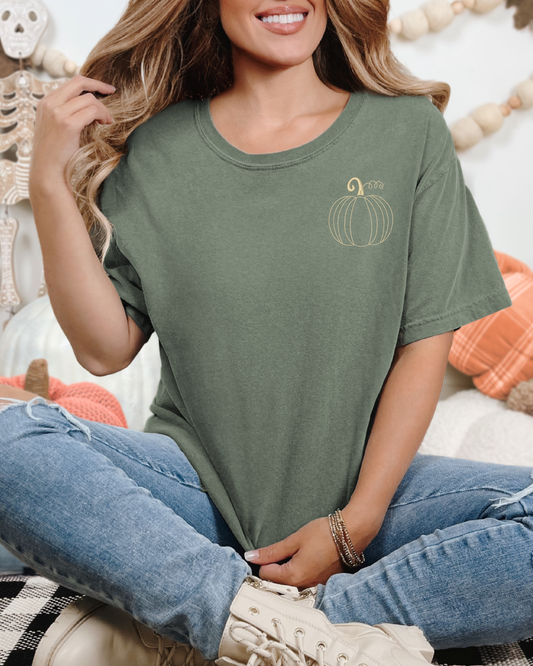 Simple Fall Pumpkin Shirt | Embroidered Comfort Colors Tee