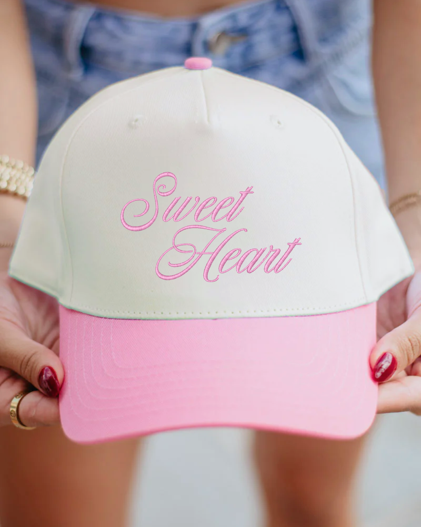Sweet Heart Hat | Embroidered Valentine's Hat | Two Toned Canvas Hat