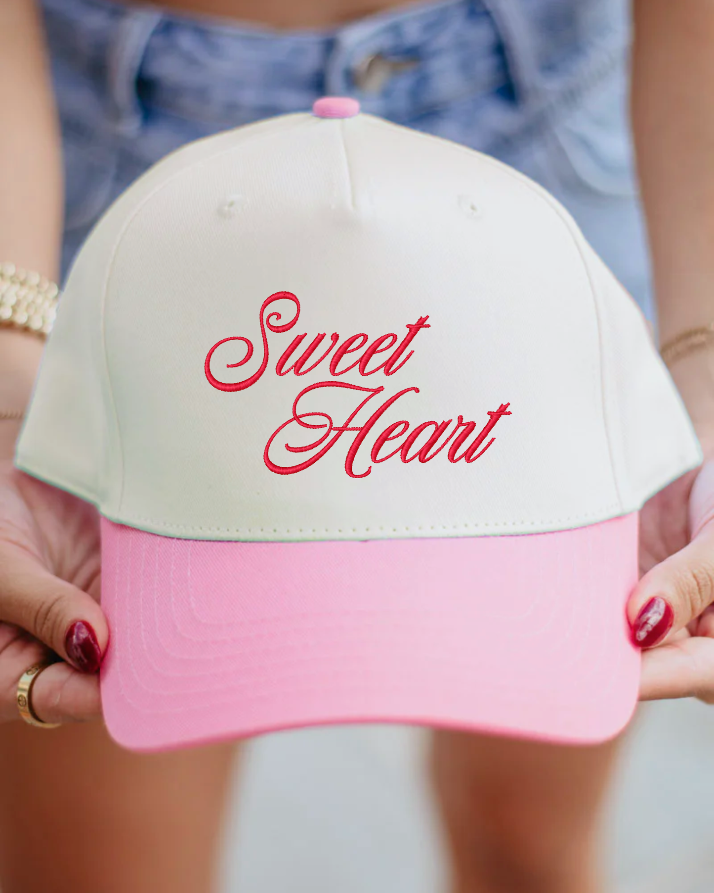 Sweet Heart Hat | Embroidered Valentine's Hat | Two Toned Canvas Hat